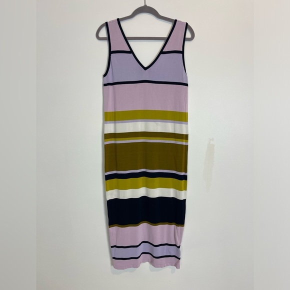 Ted Baker London Pink Yellow Izlie Striped Sheath Dress v neck viscose SZ 3 or M - Picture 3 of 10